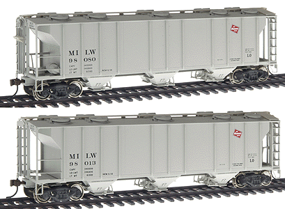 Gold Line(TM) PS-2 2893 Cubic Foot 3-Bay Covered Hopper Ready to Run-2 Pack -- Milwaukee Road