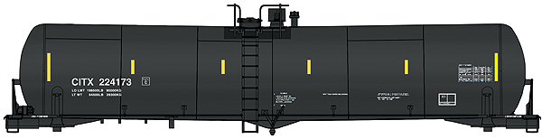 Trinity 30,000-Gallon Tank Car 3-Pack - Ready to Run - Platinum Line(TM) -- CITX #224161, 224195, 224242 (black, yellow Conspicuity Marks)