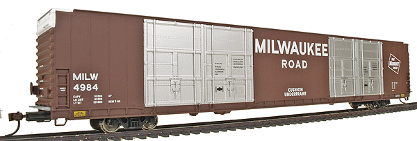 86' Pullman-Standard High Cube 8-Door Boxcar - Ready to Run - Gold Line(TM) -- Milwaukee Road #4984 (Boxcar Red, silver, Billboard Lettering)