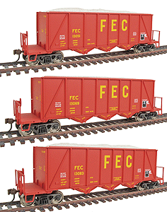 Gold Line(R) 40' Ortner 100-Ton Open Aggregate Hopper Ready to Run 3-Pack -- Florida East Coast