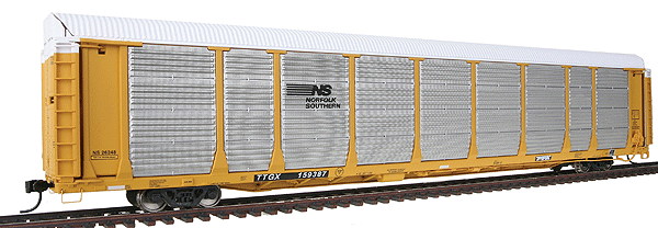 Gold Line(TM) Bi-Level Auto Carrier Assembled -- Norfolk Southern Rack #26248/Flat TTGX #159387 (TTX Yellow)