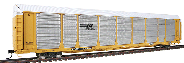 Gold Line(TM) Bi-Level Auto Carrier Assembled -- Norfolk Southern Rack #26053/Flat TTGX #160011 (TTX Yellow)