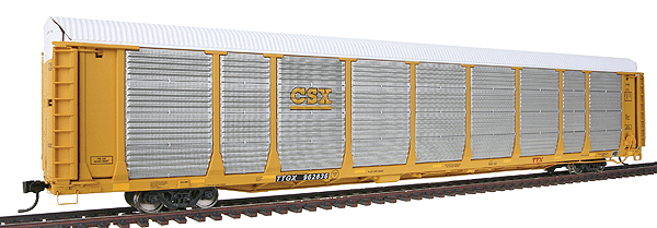 Gold Line(TM) Bi-Level Auto Carrier Assembled -- CSX Rack #B 5902/Flat TTGX #962836 (TTX Yellow, 2008 Maroon TTX Logo)