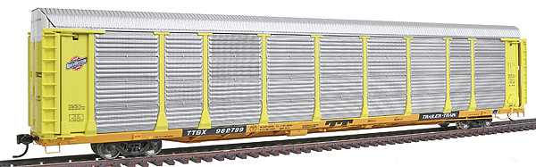 Gold Line(TM) Bi-Level Auto Carrier Ready to Run -- Chicago & North Western(TM) Rack w/Flat TTGX #962799 (Zito Yellow, TTX Yello