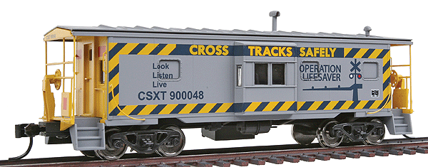 Platinum Line(TM) International Steel Bay Window Caboose - Ready to Run -- CSX #900048 (Operation Lifesaver, gray, blue, yellow)