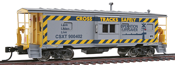 Platinum Line(TM) International Steel Bay Window Caboose - Ready to Run -- CSX #900402 (Operation Lifesaver, gray, blue, yellow)