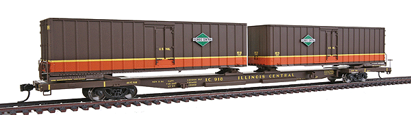 Mark IV Flexi-Van Flatcar w/Two Trailers - Ready to Run - Gold Line(TM) -- Illinois Central #918