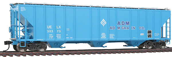 Platinum Line(TM) Evans 4780 Cubic Foot 3-Bay Covered Hopper - Ready to Run -- Archer-Daniels-Midland UELX # 30373 (blue)