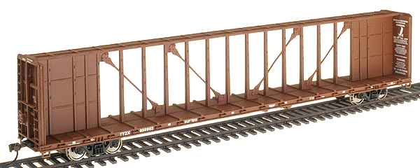 Gold Line(TM) 73' Centerbeam Flatcar Ready to Run -- TTX (brown - Standard Window)