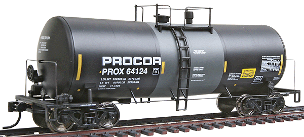 Gold Line(TM) 16,000-Gallon Funnel-Flow Tank Car - Ready to Run -- Procor PROX #64124 (black, gray)