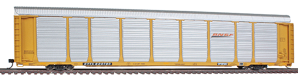 89' Thrall Tri-Level Enclosed Auto Carrier - Ready to Run - Platinum Line(TM) -- BNSF Railway Rack #33749, Flat ETTX #820783 (yellow, Wedge Logo)