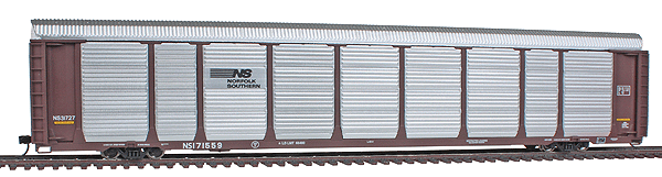 89' Thrall Tri-Level Enclosed Auto Carrier - Ready to Run - Platinum Line(TM) -- Norfolk Southern Rack #31727, Flat ETTX #171559 (brown Rack & Flat)