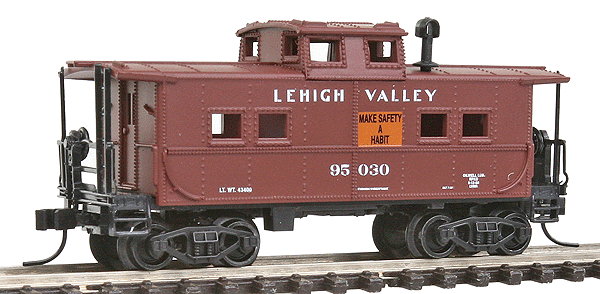 NE-Style Center Cupola Caboose - Ready to Run -- Lehigh Valley #95030 (Boxcar Red, Make Safety a Habit Slogan)
