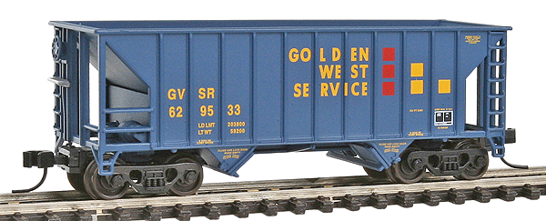 Greenville 100-Ton 2-Bay Hopper - Ready to Run -- Golden West Service GVSR #629533 (blue,yellow, red)