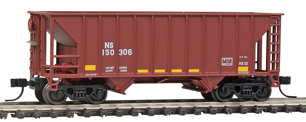 Greenville 100-Ton 2-Bay Hopper - Ready to Run -- Norfolk Southern #150306 (Boxcar Red, yellow Conspicuity Marks, No Logo)