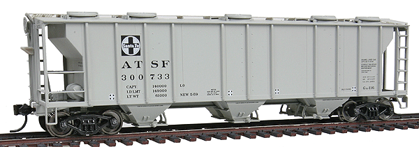 Gold Line(TM) PS-2 2893 Cubic Foot 3-Bay Covered Hopper - Ready to Run -- Atchison, Topkea & Santa Fe #300733 (gray)