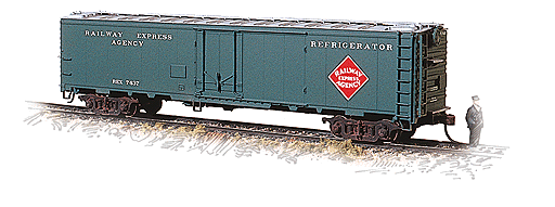 50' Railway Express Agency Riveted Steel Express Reefer (Ready to Run) -- Railway Express Agency (Hunter Green w/full name herald)