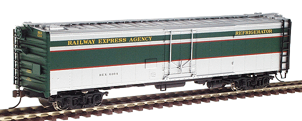 50' Railway Express Agency Riveted Steel Express Reefer (Ready to Run) -- Railway Express Agency (Striped Scheme) #6104