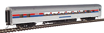 85' Budd Lounge Car (1 Drawing Room, 29 Seats) - Ready to Run -- Amtrak(R) (Phase II, silver, Wide red & blue Stripes, No Logo)