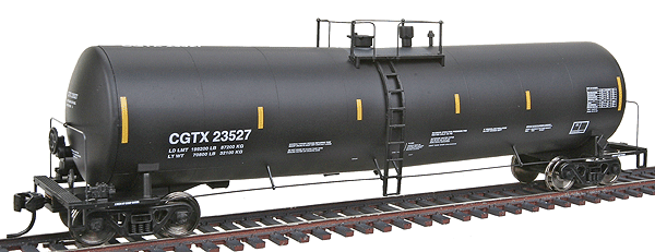Gold Line(TM) 23,000-Gallon Funnel-Flow Tank Car - Ready to Run -- Procor CGTX #23527 (black w/Conspicuity Markings)