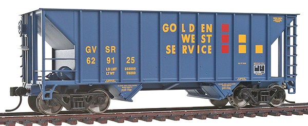 Greenville 100-Ton 2-Bay Hopper - Ready to Run - Gold Line(TM) -- Golden West Service GVSR #629125 (blue, yellow, red)