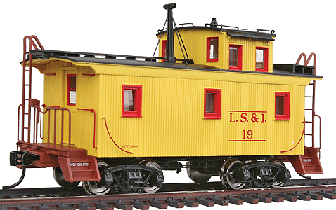 DM&IR Wood Caboose - Ready to Run - Platinum Line(TM) -- Lake Superior & Ishpeming #19 (yellow, red, black, Boxcar Red)