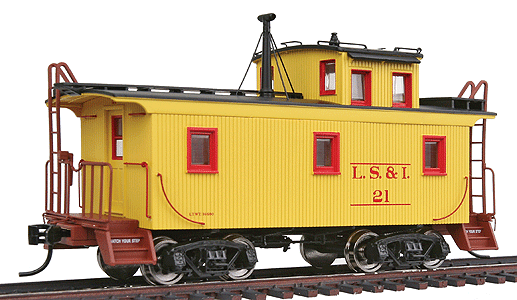 DM&IR Wood Caboose - Ready to Run - Platinum Line(TM) -- Lake Superior & Ishpeming #21 (yellow, red, black, Boxcar Red)