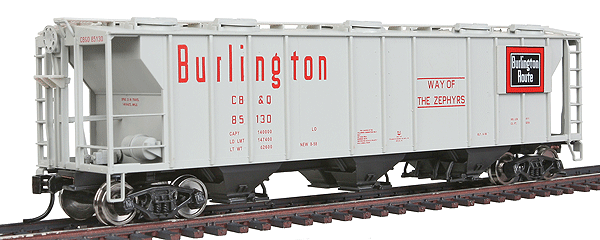 Gold Line(TM) PS-2 2893 Cubic Foot 3-Bay Covered Hopper - Ready to Run -- Chicago Burlington & Quincy #85130 (gray)