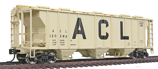 Gold Line(TM) PS-2 2893 Cubic Foot 3-Bay Covered Hopper - Ready to Run -- Atlantic Coast Line #120392 (beige, Billboard ACL)