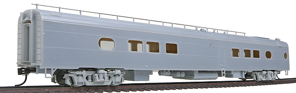 Undecorated Late Milwaukee Road Streamlined Car -- 26-Seat Tap Lounge w/Notched Sills, 8' Nystrom Trucks & Clasp Brakes