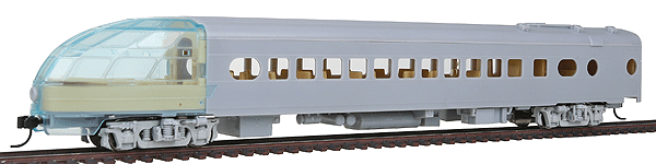 Undecorated Late Milwaukee Road Streamlined Car -- "...Rapids" Skytop Lounge w/Notched Sills, 8' Nystrom Trucks & Clasp Brake