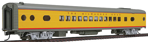 Milwaukee Road #498-Series 52-Seat Coach - Ready to Run -- Straight Sills & Disc Brakes (UP City Scheme, Armour Yellow, gray)