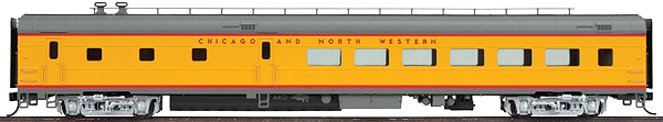 85' ACF 48-Seat Diner Lot #3032 - UP City Streamliner Pool - Ready to Run -- Chicago & North Western(TM) (Armour Yellow, gray, red)