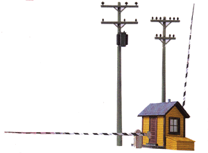 Cornerstone Series(R) Built-ups - Single Building w/Accessories -- Crossing Shanty w/2 Positionable Gates & 6 Utility Poles (Cream, green trim)