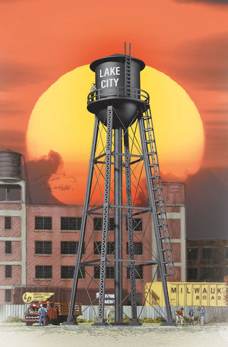 City Water Tower - Built-ups -- Assembled - Black - 3-3/4 x 3-3/4 x 11"  9.3 x 9.3 x 27.5cm-2