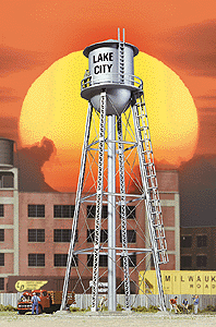 City Water Tower - Built-ups -- Assembled - Silver - 3-3/4 x 3-3/4 x 11"  9.3 x 9.3 x 27.5cm-1