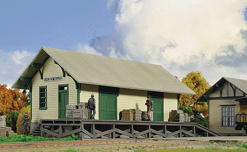 Cornerstone Series(R) Built-ups - Golden Valley Freight House -- Cream w/Railroad Green Trim 8-3/8 x 3-3/8 x 3-1/4"  20.9 x 8.4 x 8.1cm