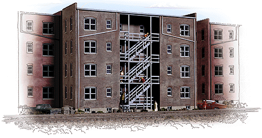 Parkview Terrace Background Building -- Kit - Brown w/Light Gray Trim 7-3/4 x 2-3/16 x 6"  19.7 x 5.6 x 15.2cm