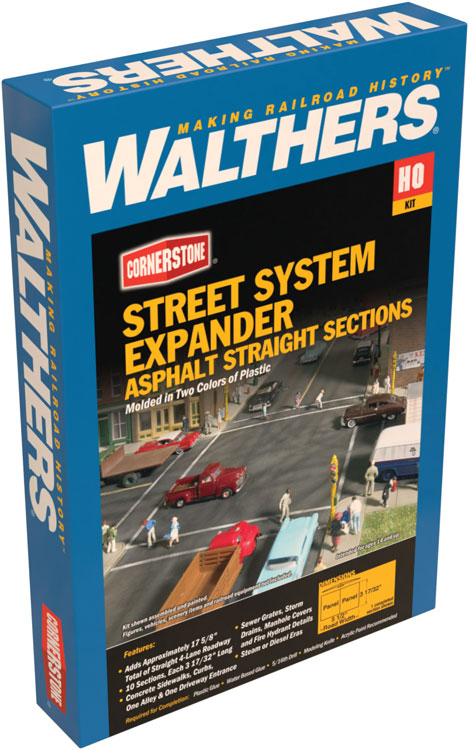 Asphalt Street System -- Straight Sections pkg(10) with Accessories-2