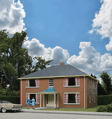 Four-Unit Brick Apartment Building -- Kit - 5-3/4 x 5-13/16 x 3-5/8"  14.6 x 14.7 x 9.2cm-1