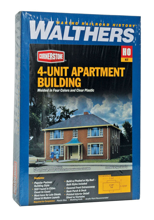 Four-Unit Brick Apartment Building -- Kit - 5-3/4 x 5-13/16 x 3-5/8"  14.6 x 14.7 x 9.2cm-4