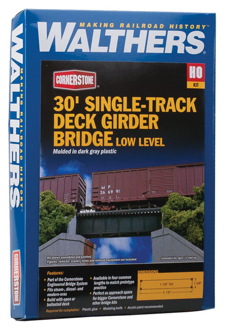 30' Single Track Railroad Deck Girder Bridge -- Low Level Kit - 4-1/8 x 1-3/8 x 1-1/8"  10.4 x 3.4 x 2.8cm-2