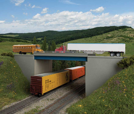 Modern Steel and Concrete Highway Overpass with Pipe Railings -- Kit - 12-15/16 x 4-3/4"  32.9 x 12cm
