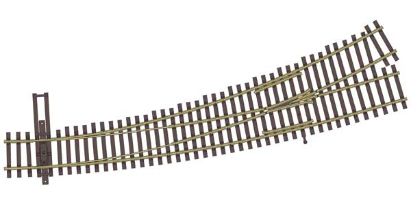 Code 83 Nickel Silver DCC-Friendly Curved Turnout - 24 and 36" Radii -- Left Hand