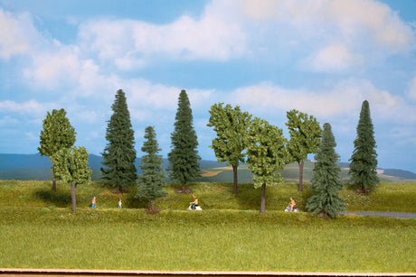 Mixed Deciduous & Pine Trees pkg(10) -- 1-9/16 to 3-3/8"  3.9 to 8.5cm (Includes Pin Base)