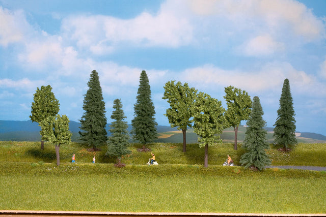 Mixed Deciduous & Pine Trees pkg(10) -- 1-9/16 to 3-3/8"  3.9 to 8.5cm (Includes Pin Base)