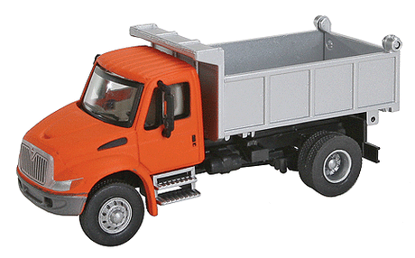International(R) 4300 Single-Axle Dump Truck - Assembled -- Orange Cab, Silver Dump Bed-1