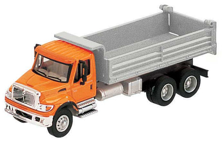 International(R) 7600 3-Axle Heavy-Duty Dump Truck - Assembled -- Orange Cab, Silver Dump Body
