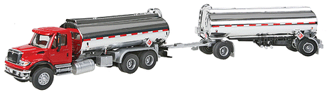 International(R) 7600 Tank Truck with Trailer- Assembled -- Red Cab, Chrome Tanks
