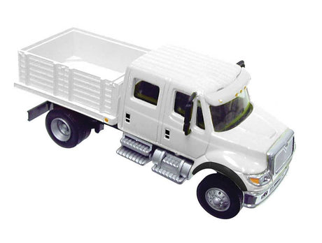 International(R) 7600 2-Axle Crew Cab Truck with Solid Stake Bed - Assembled -- White with Railroad Maintenance-of-Way logo decals